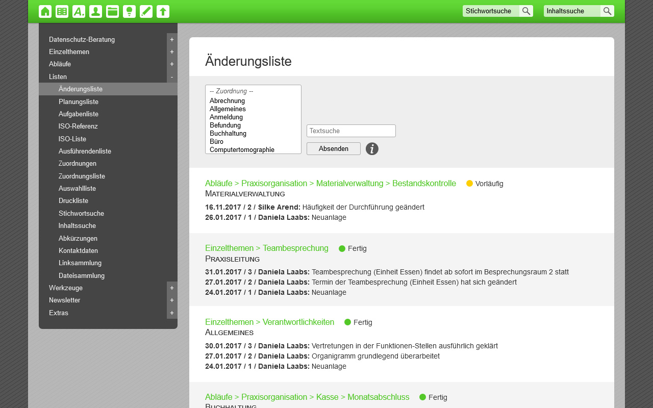 Änderungsliste im Effizienz-Lotsen