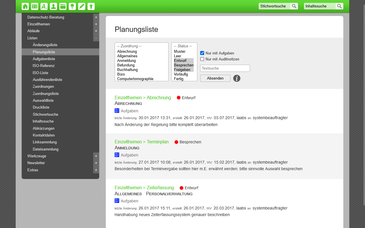 Die Planungsliste des Effizienz-Lotsen  - Unterstützung für den QMB